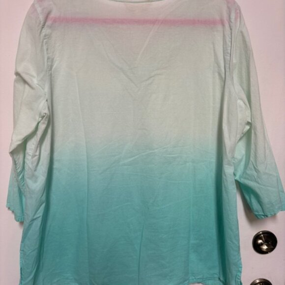 Krazy Kat Women's 100% Cotton Blue Teal Ombré Tunic Beaded Artsy Blouse Top. XXL - Picture 4 of 4